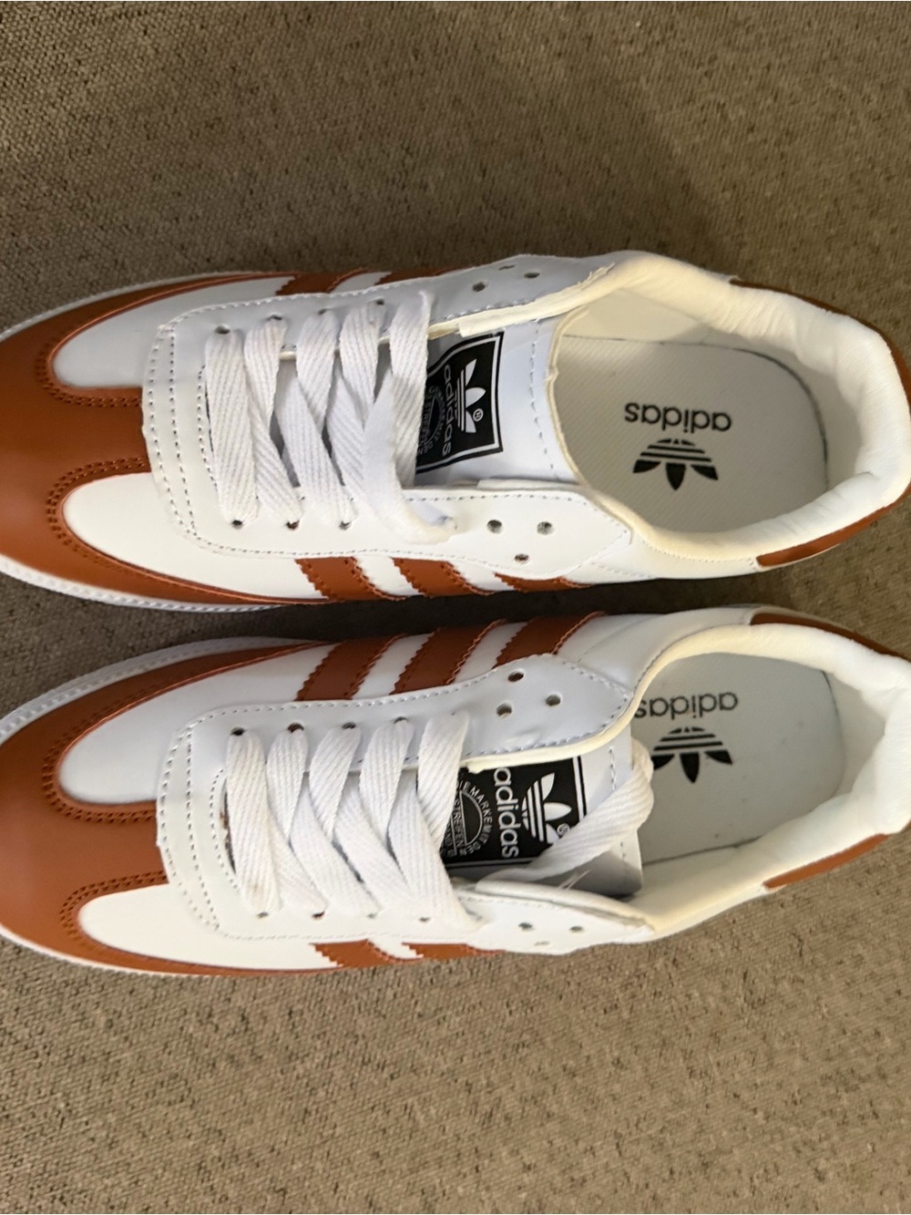 adidas Men’s White and Brown Classic Low-Top Sneakers